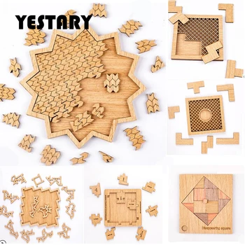 YESTARY 3D Fa puzzle játékok Kirakós játék Agy ugratás Tíz szint nehézség Tangram társasjátékok Játék felnőtteknek Cildren ajándék