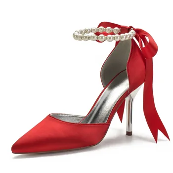 ZOCI gyöngyök magas sarkú esküvői cipők női hegyes A1 lábujjszalag nyakkendőpánt formális partiruha pumpák sarok