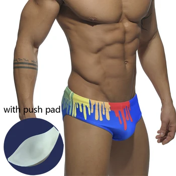 Új európai és amerikai úszónadrágok Férfi festék nyomtatás Divat nadrágok Beach Spa fiatalos szexi gyorsan száradó úszónadrágok