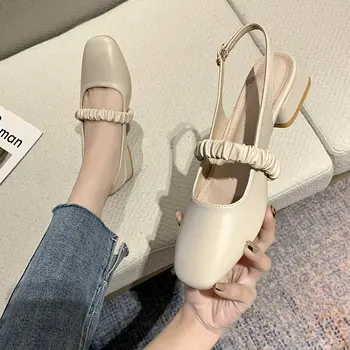 Új női ruhacipő Mary Jane cipő Női szögletes lábujj szivattyúk gyöngy középsarkú cipő vintage irodai cipő magas sarkú cipő nők 2023