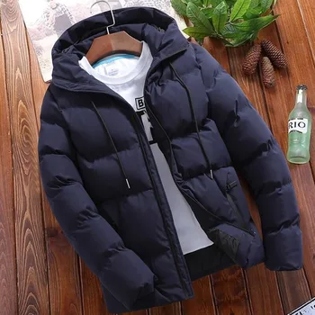 Őszi téli meleg parkas férfi hosszú ujjú kapucnis cipzáras koreai vékony tömör kabátok felsőruházat