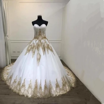 ANGELSBRIDEP arany rátétes báli ruha Esküvői ruhák De Mariée Tüll Sweetheart Court Train menyasszonyi ruhák nőknek