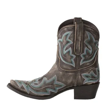 Divat Nők Western Boot Téli középső cső Knight Boot Nice Lady Retro Róma Alacsony sarkú bőr cipő Vádli közepe Cowboy Botas