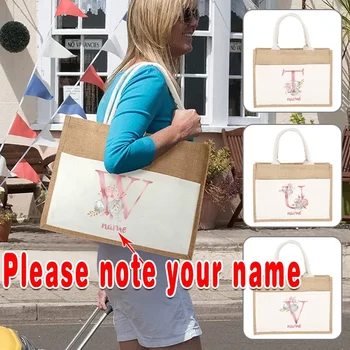 Egyedi név Beach Tote táskák Koszorúslány Násznép Lányok kirándulási ajándékok Vászon Tote Vintage kézitáskák Nagy kapacitású bevásárlótáskák