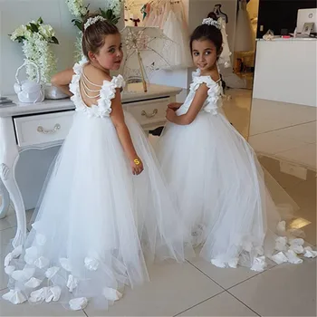 Fehér elefántcsont elsőáldozási ruha lányok Vízben oldódó csipke Csecsemő kisgyermek szépségverseny Virágos lány ruhák esküvőkre és partikra