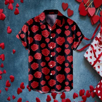 Férfi ing Core Grafika Alkalmi Valentin-napi ünnepi grafikus ingek Boyfriend blúzok Nyaralás szerelmes felsők laza Camisas