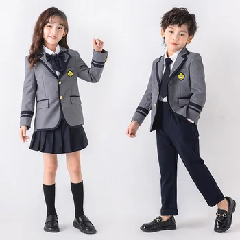 Iskolai egyenruha Lányok és fiúk Koreai japán haditengerészeti kabát rakott szoknya Brit főiskolai stílusú diákruhák Osztály ruha szett