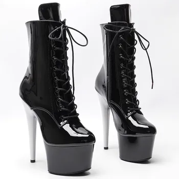 LAIJIANJINXIA New Fashion PU felsőrész 17CM/7inch Pole Dancing Shoes High Heel Platform női modern csizma 005