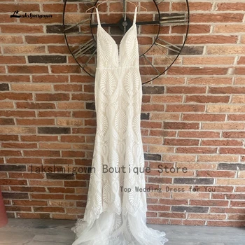 Lakshmigown szexi bohém csipke sellő menyasszonyi ruhák 2023 Vestido Noiva Boho elegáns menyasszonyi ruha spagetti pántok