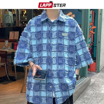 LAPPSTER Koreai divattervező kockás ingek 2023 laza alkalmi rövid ujjú ing Japán utcai ruházat Harajuku vintage ingek