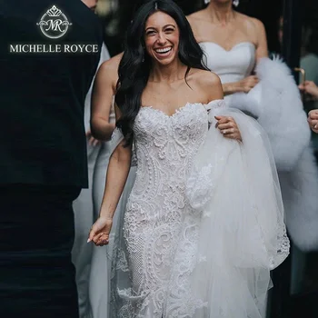 Michelle Royce 2 IN 1 sellő esküvői ruhák 2022 Kedvesem le a vállról Levehető vonat esküvői ruha Vestido De Novia