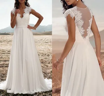 New Beach Boho esküvői ruha köntös Mariage 2023 A-Line V-nyakú ujjatlan csipke rátétek menyasszonyi ruhák Vestidos De Noiva