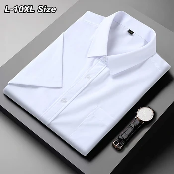 Plus size férfi alkalmi rövid ujjú ing 10XL 8XL 7XL nyári vékony egyszínű alap formális professzionális üzleti laza ingek