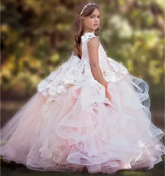 Virág lány ruha tüll bolyhos réteges nyomtatás hercegnő elsőáldozási ruhák esküvő tánc party álom gyerek ajándék