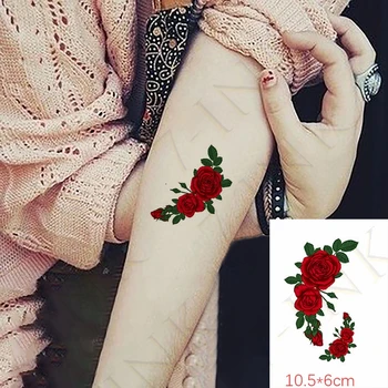 Új vízálló ideiglenes tetováló matrica Vörös rózsa levendula hamis Tatto Flash Tatoo Tatouage csukló láb kézkar lányoknak nők férfiak